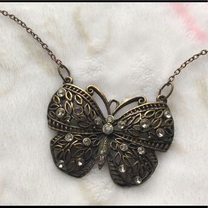 Bronze Jeweled Butterfly Necklace